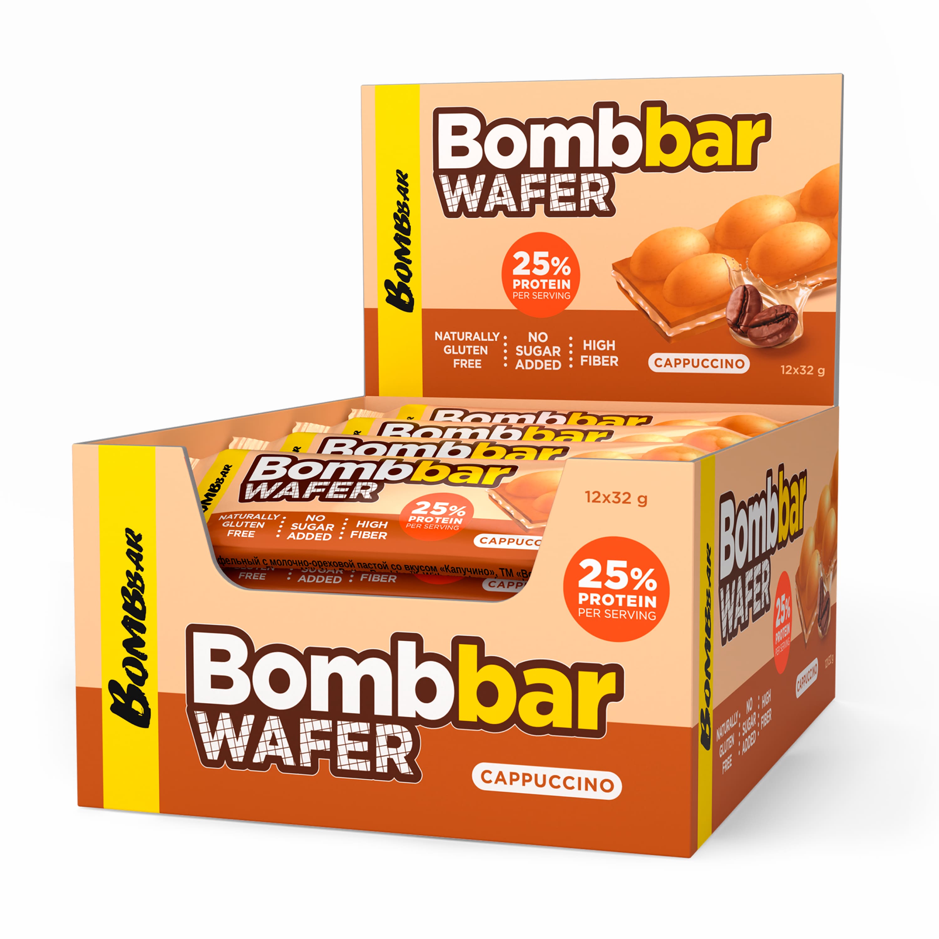 ТМ "BOMBBAR" Батончик вафельный с молочно-ореховой пастой со вкусом "Капучино" 32 г