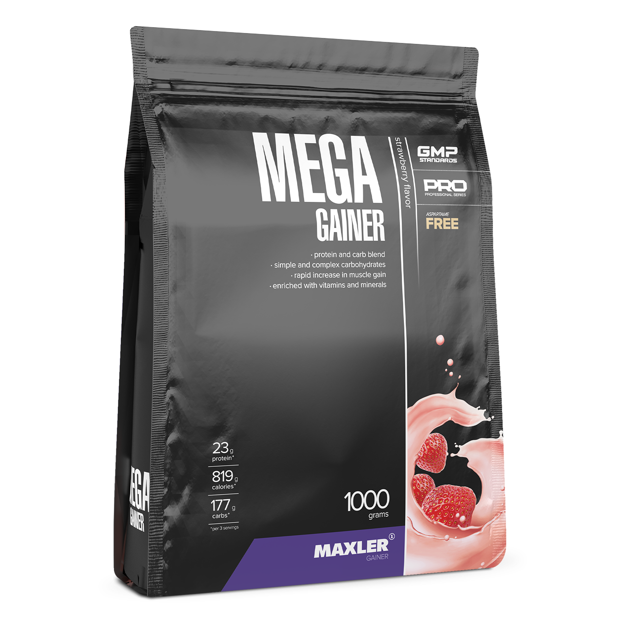БАД МАКСЛЕР «Мега Гейнер» (вкус: клубника) / MAXLER «Mega Gainer» (Strawberry flavor) 1000 г