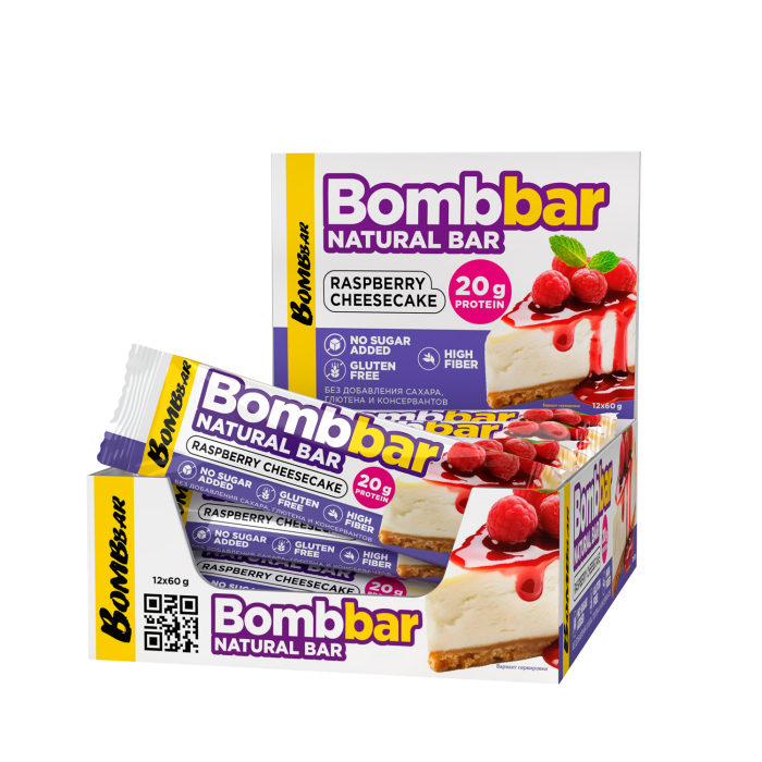 ТМ "BOMBBAR" Батончик неглазированный со вкусом "Малиновый чизкейк" 60г