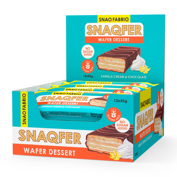 ТМ SNAQ FABRIQ Батончик вафельный глазированный со вкусом "Ванильный крем и бельгийский шоколад" 45