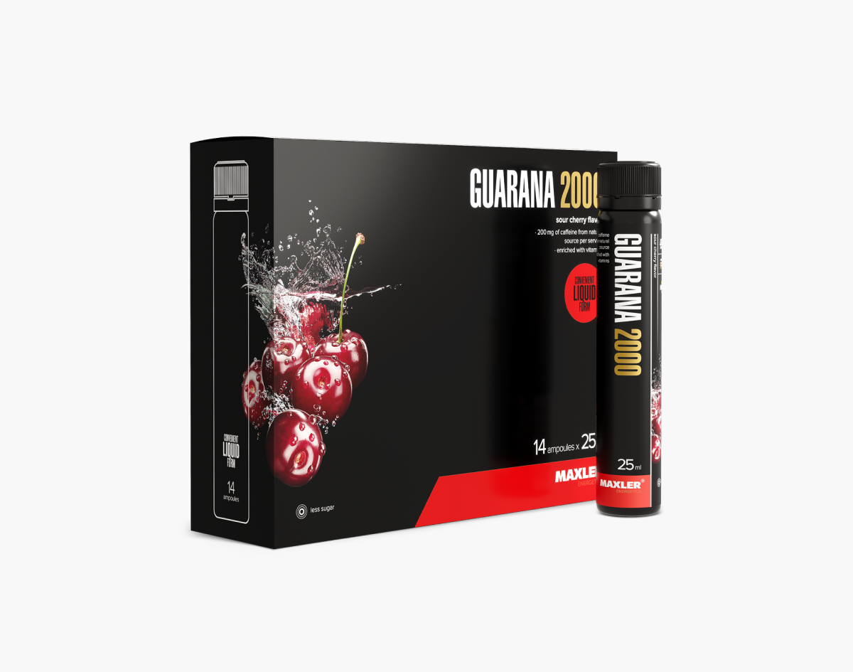 БАД МАКСЛЕР Гуарана 2000 (вкус: вишня) / MAXLER Guarana 2000 (Cherry flavor) 14 шт по 25 мл (350 мл)